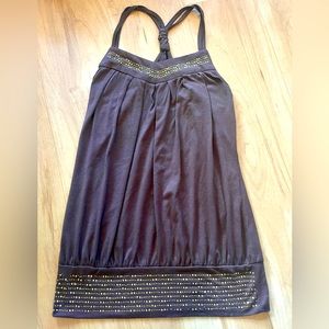 Vintage Y2K  Spaghetti Strap Top  Chocolate Brown Gold Sequins size Medium